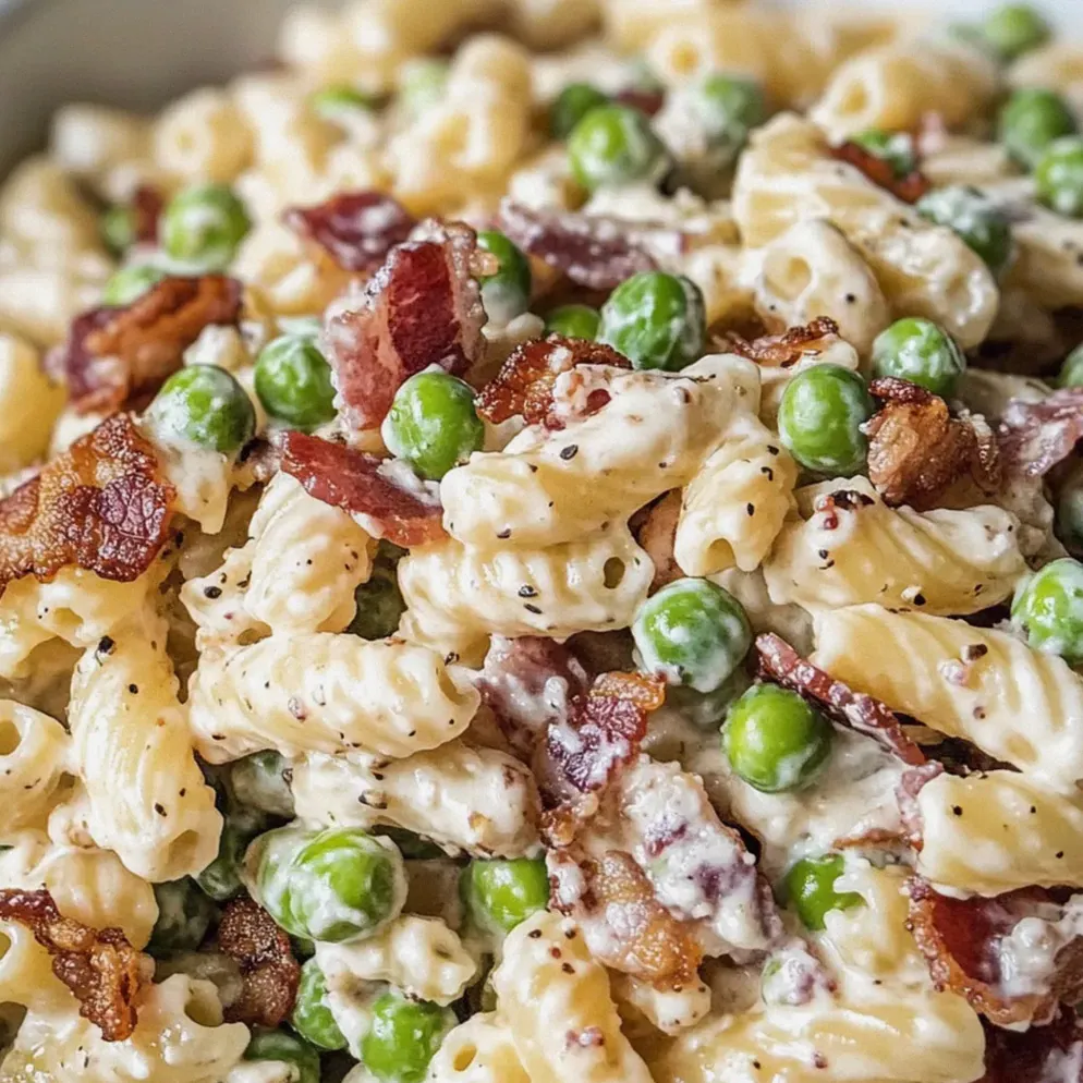 Cremiger Nudelsalat mit Erbsen und Putenspeck genießen – Schritt 1