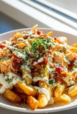 Dirty Chicken und Beef Putenspeck Loaded Fries mit Knoblauch-Parmesan