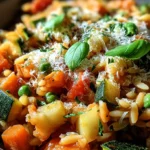 Ein-Topf-Kritharaki mit Gemüse und Parmesan