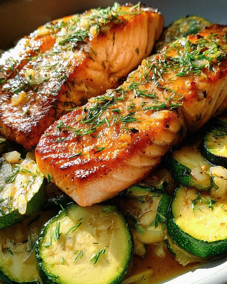 Gebratener Lachs mit Zucchini