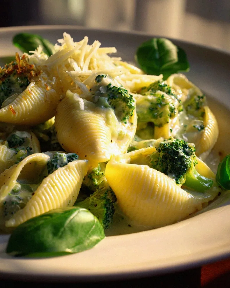 Gefüllte Muschelnudeln mit Brokkoli & Parmesan Alfredo