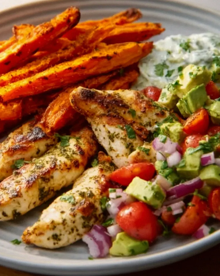 Gegrilltes Kräuterhähnchen mit Süßkartoffel-Pommes & Avocado-Salsa – Schritt 2