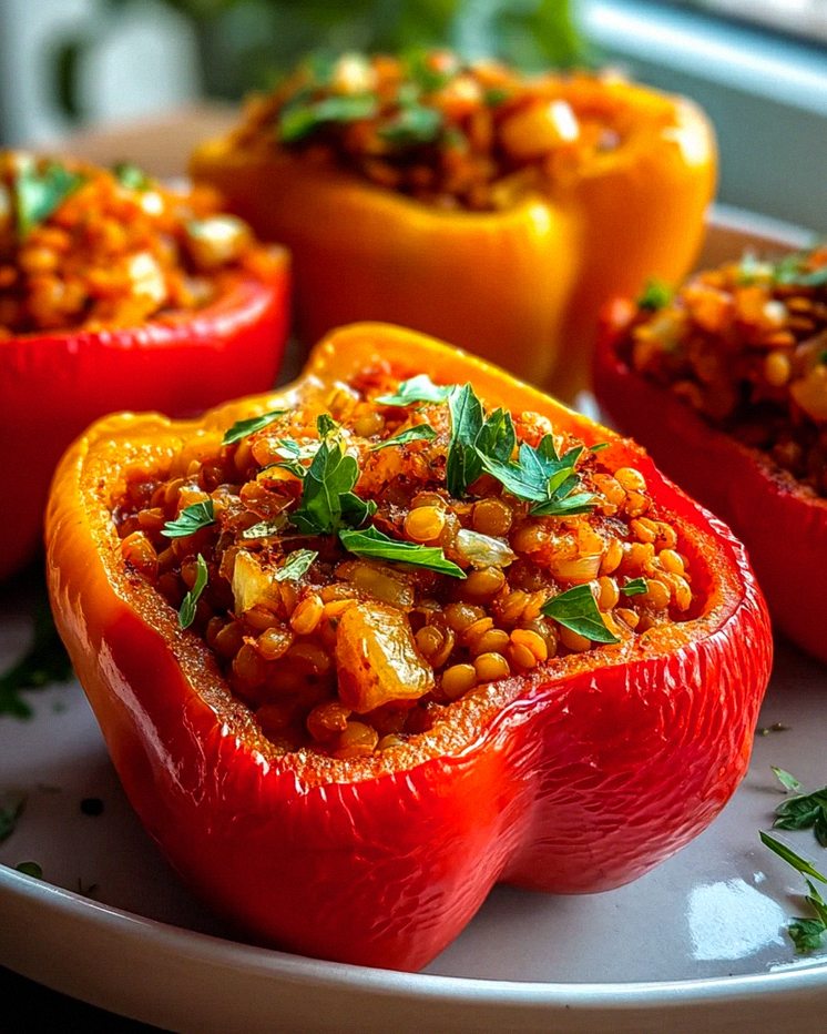 Herzhafte Gefüllte Spitzpaprika mit Roten Linsen