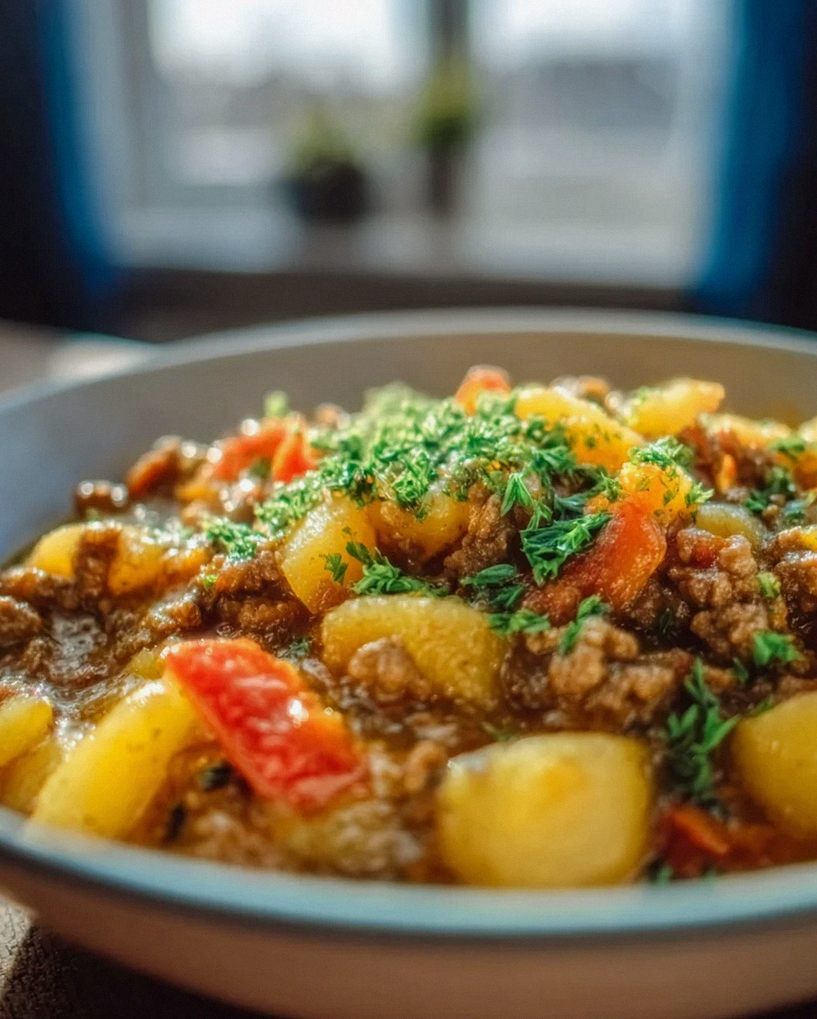 Herzhafter Bauerntopf mit Hackfleisch, Kartoffeln und Paprika – Schritt 2