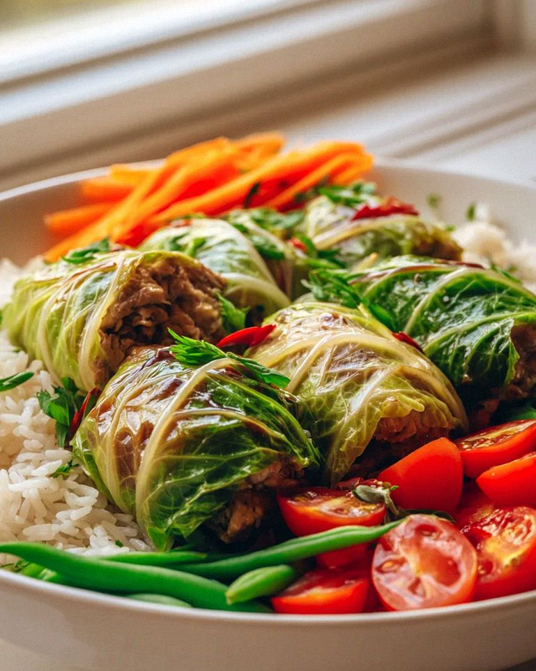 Kohlrouladen Bowl mit Reis und frischem Gemüse genießen! – Schritt 1