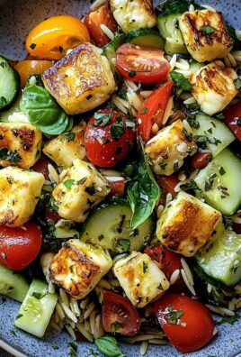 Kritharaki-Salat mit Halloumi-Croutons