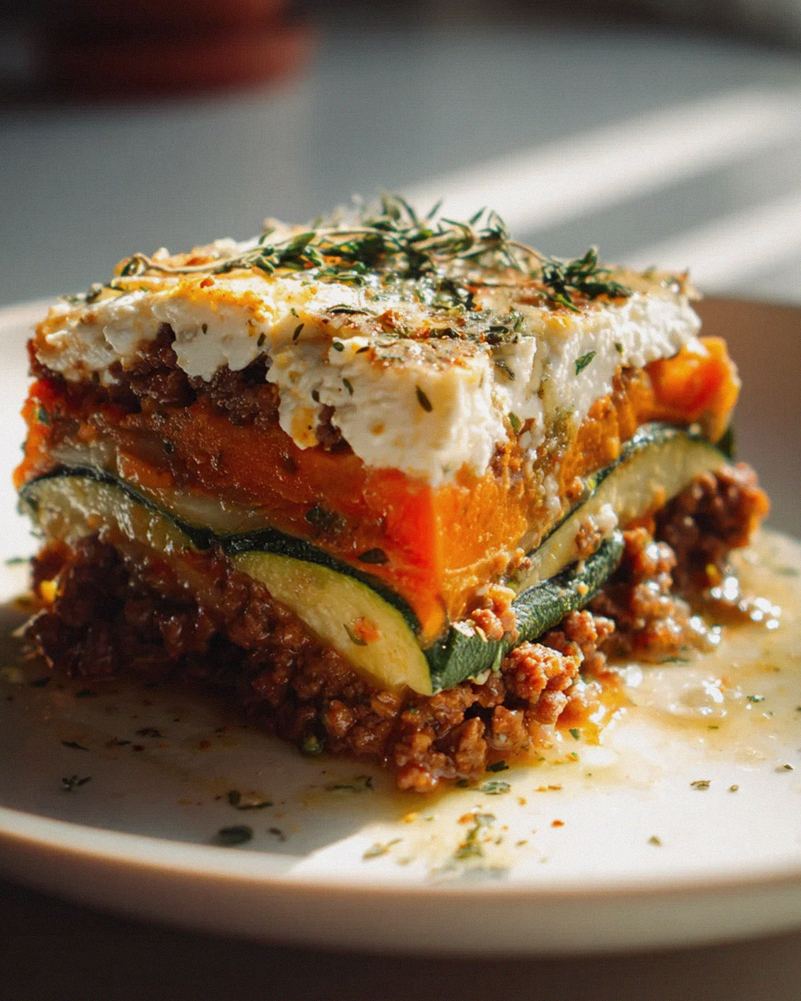Low Carb Süßkartoffel Hack Auflauf mit Feta & Zucchini Rezept – Schritt 1