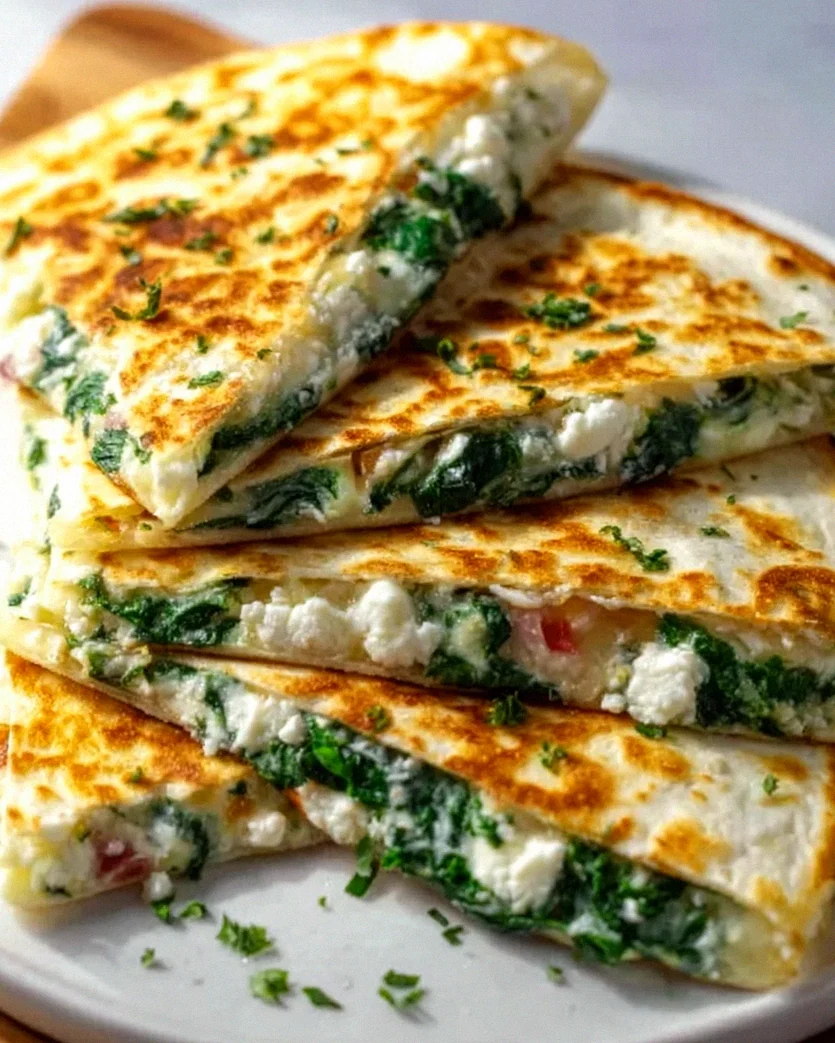 Mediterrane Quesadilla mit Spinat, Feta & Mozzarella