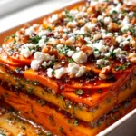Süßkartoffel-Kürbis-Lasagne: Feta, Walnüsse, Cranberry-Honig