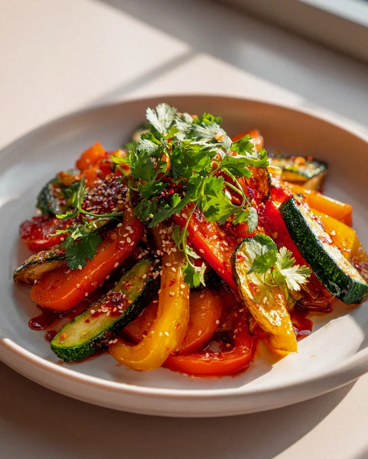 Zartes Ofengemüse mit Chili-Sesam-Knusper